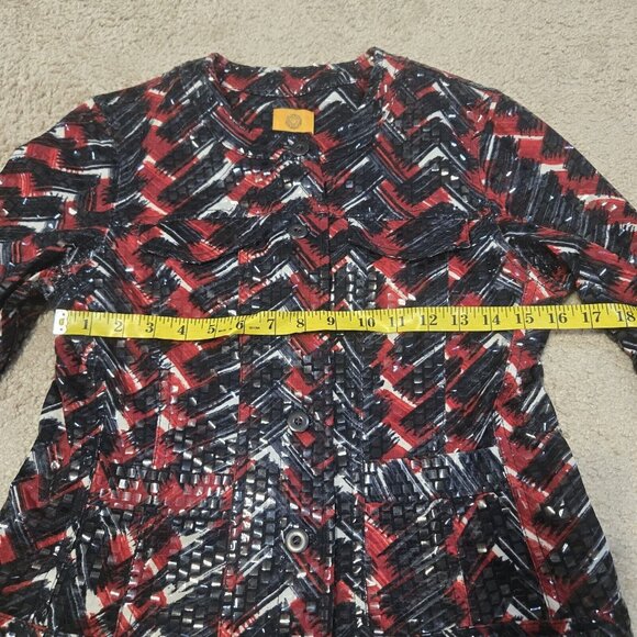 Ruby Rd. Size 6 Shiny Vinyl Button Front Jacket Blazer Red Black Lightweight - Picture 10 of 12